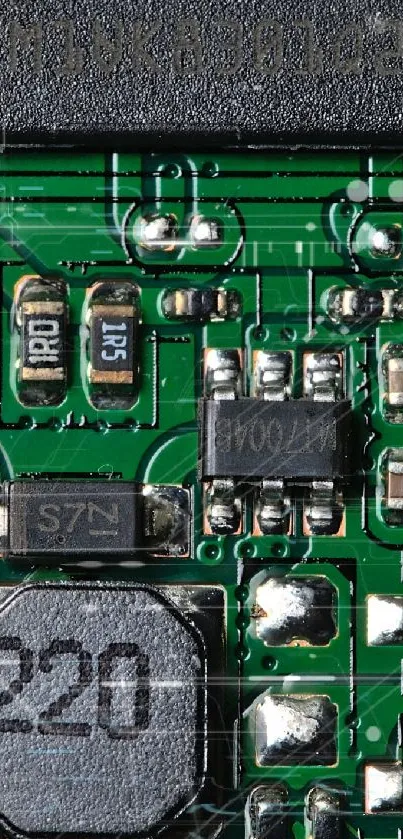 Intricate green circuit board wallpaper for mobile display.