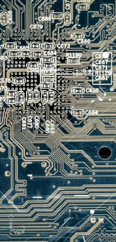 Dark circuit board wallpaper with intricate electronic lines.