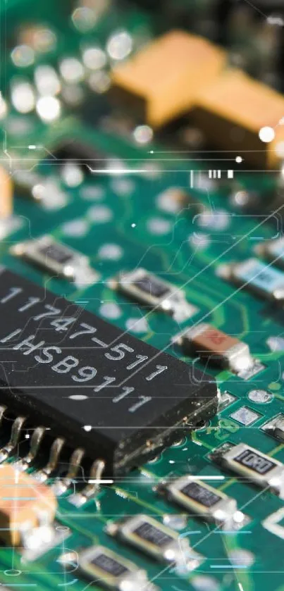 Close-up of a detailed circuit board with microchips.