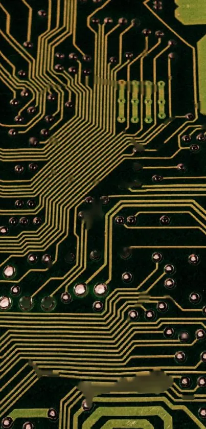 Intricate green circuit board pattern wallpaper.