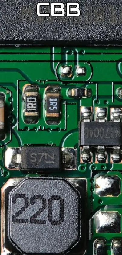 Detailed view of a circuit board equipped with electronic components.