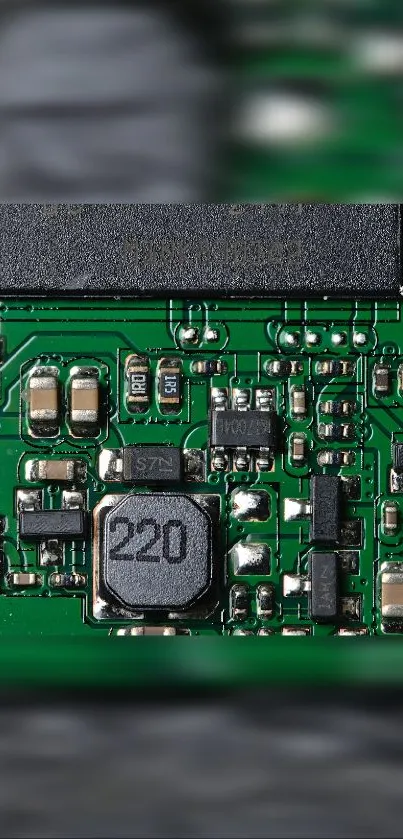 Detailed view of a green circuit board for tech enthusiasts.