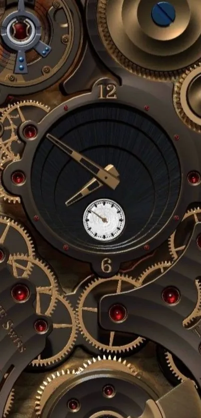 Intricate clockwork design with brass and gears for steampunk wallpaper.