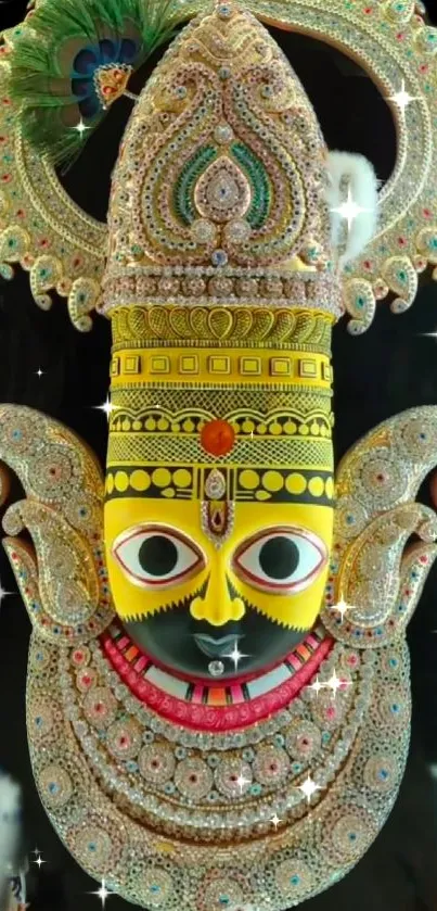 Intricate traditional mask with vibrant colors and ornate designs.