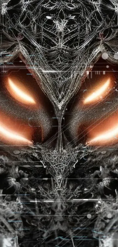 Intricate dark abstract design with glowing eyes.