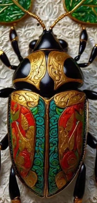 Intricate art of a colorful decorative beetle.