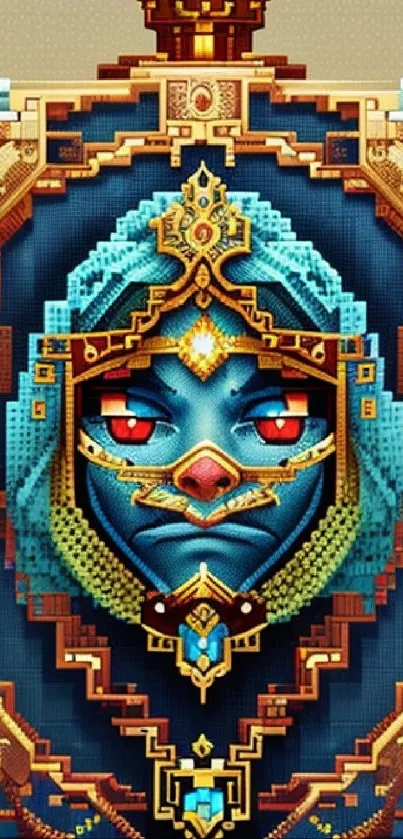 Intricate digital pixel art portrait with vibrant colors and detailed design.