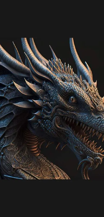 Intricate dark blue dragon artwork for mobile wallpaper.