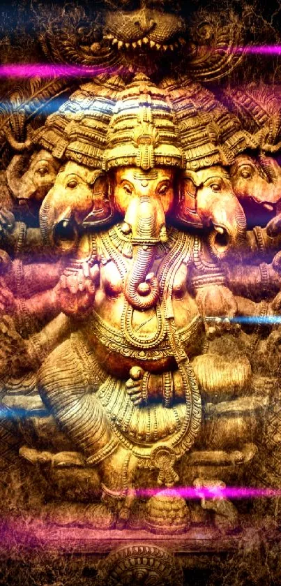 Intricate design of an elephant deity, rich in texture.