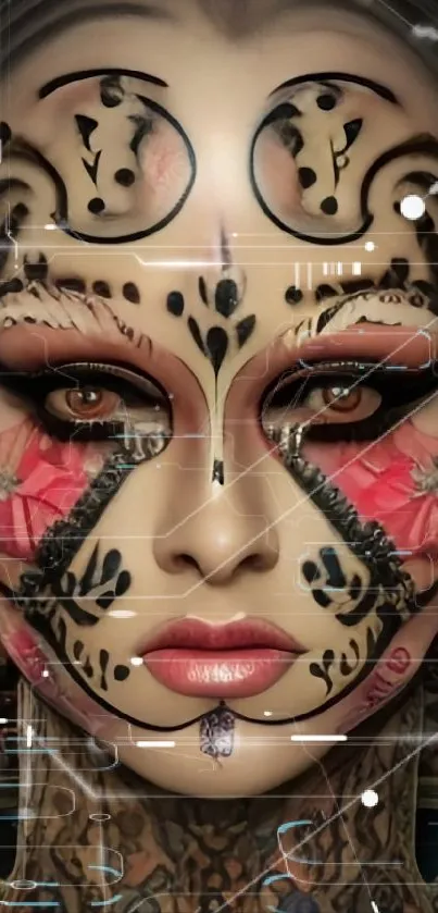 Intricate face art mobile wallpaper with vibrant colors and cultural patterns.