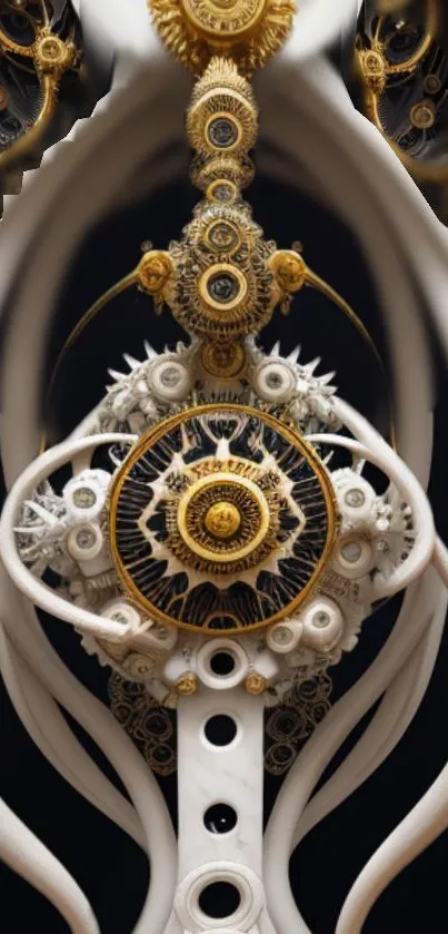 Intricate gold and white gear design wallpaper.