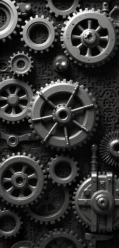 Intricate black gears shaping a steampunk design.