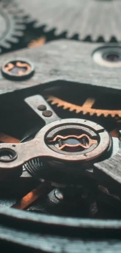 Intricate close-up of industrial gears in motion.