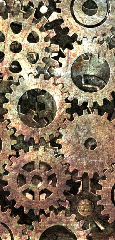 Steampunk-inspired wallpaper with intricate gear patterns and metal textures.