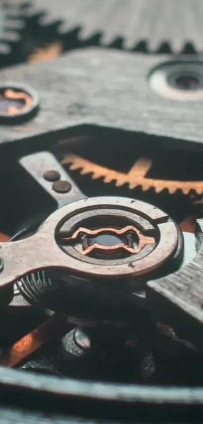 Close-up of intricate mechanical gears in a steampunk design.