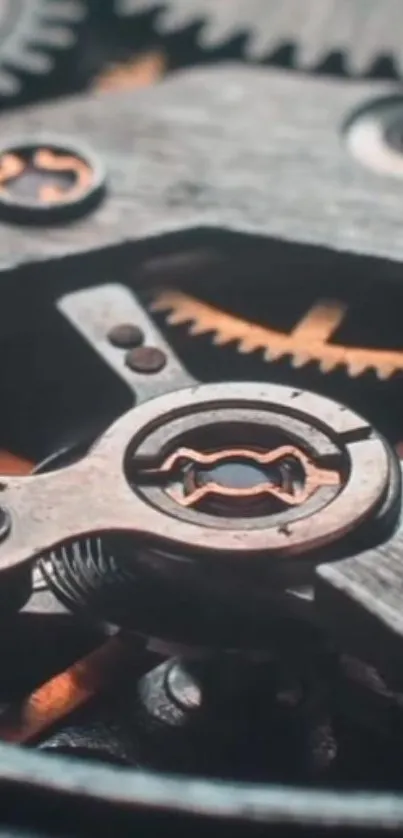 Close-up of intricate copper gear mechanism with rich metallic detail.