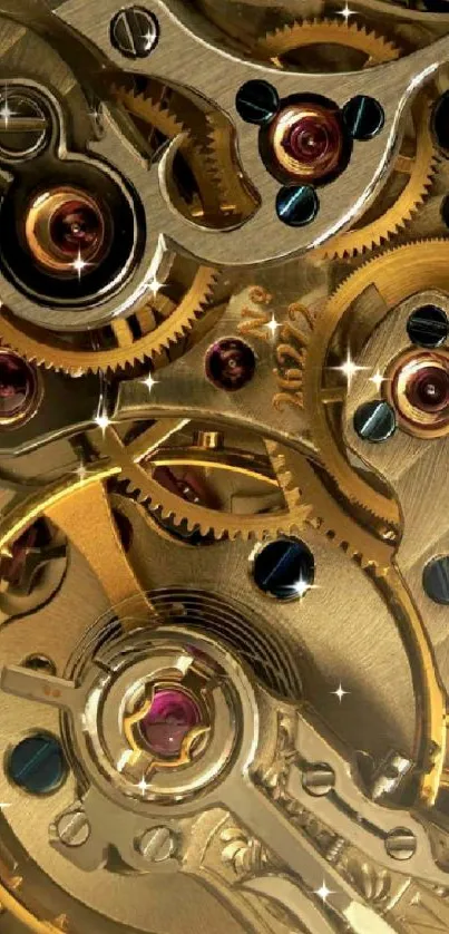 Detailed image of a golden gear mechanism with intricate design elements.