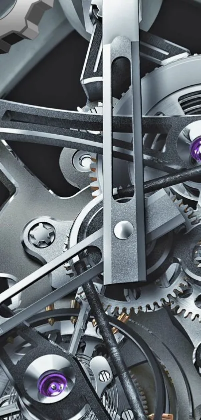 Intricate gear mechanism wallpaper with metallic and industrial design elements.