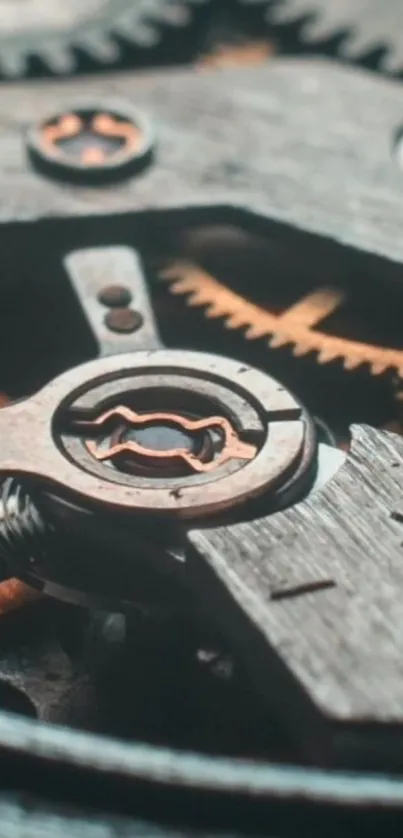 Close-up of intricate metal gears in a mechanical device.