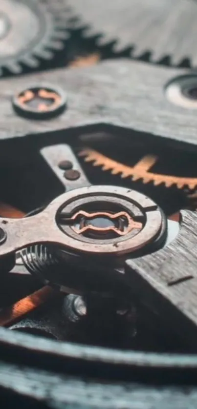 Close-up of intricate interlocking metal gears with a steampunk aesthetic.