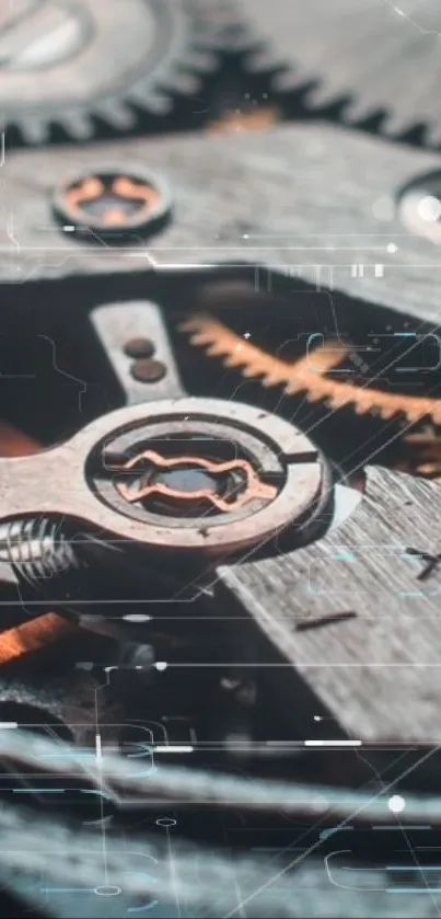 Close-up of a detailed gear mechanism with metallic textures.