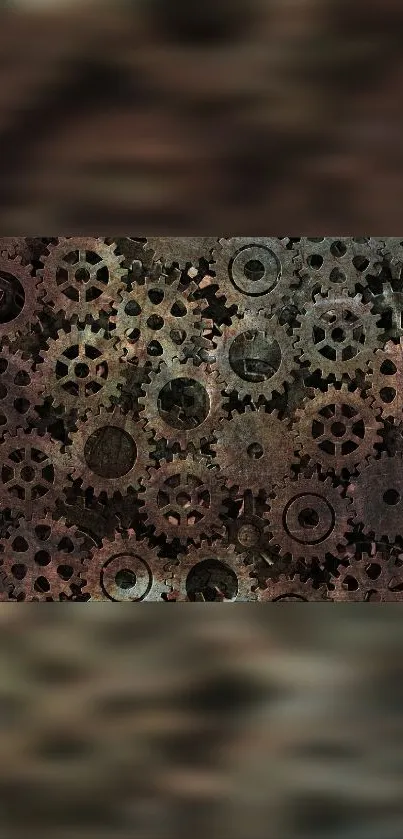 Intricate brown gear pattern mobile wallpaper with steampunk style.