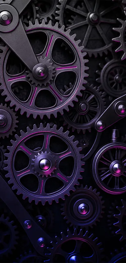 Intricate black and purple gear pattern wallpaper.