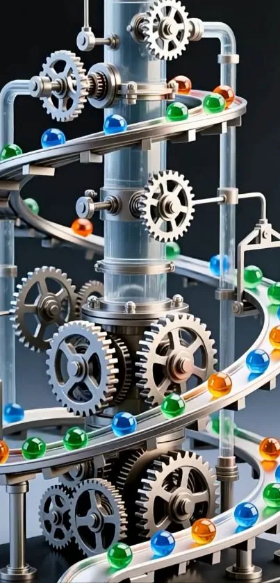 Gears and marbles intricate machinery design wallpaper.