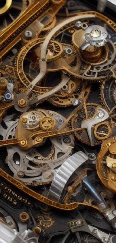 Intricate gears and mechanical design in steampunk style for mobile wallpaper.