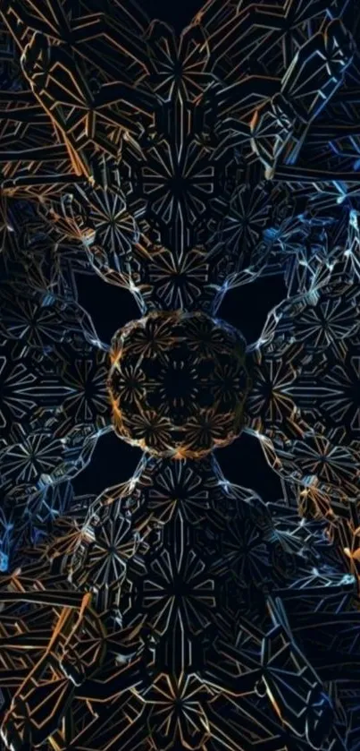 Intricate geometric art with dark tones and abstract patterns.