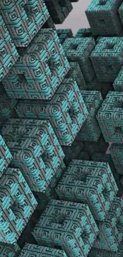 Abstract cyan 3D geometric cube wallpaper for mobile.