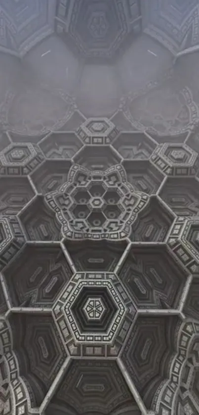 Intricate geometric wallpaper with hexagonal patterns.
