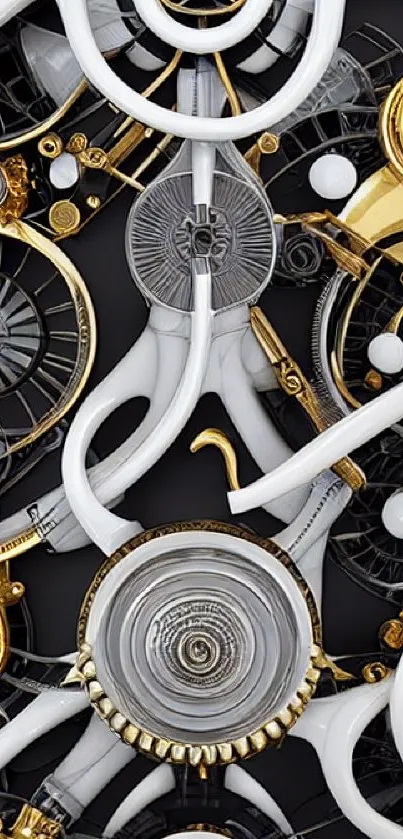 Intricate gold and silver gears in a mechanical abstract design.