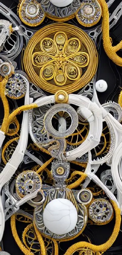 Intricate gold clockwork and gear design wallpaper for mobile devices.