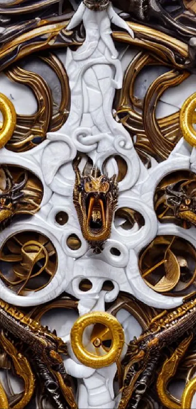 Intricate gold dragon design with metal and marble elements wallpaper.