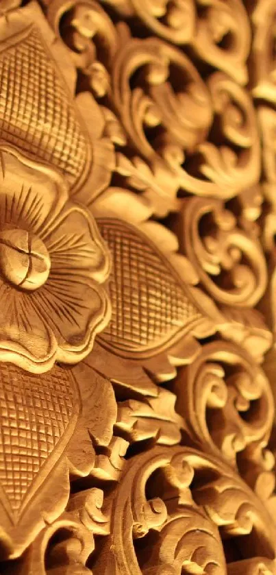 Intricate gold floral design mobile wallpaper.