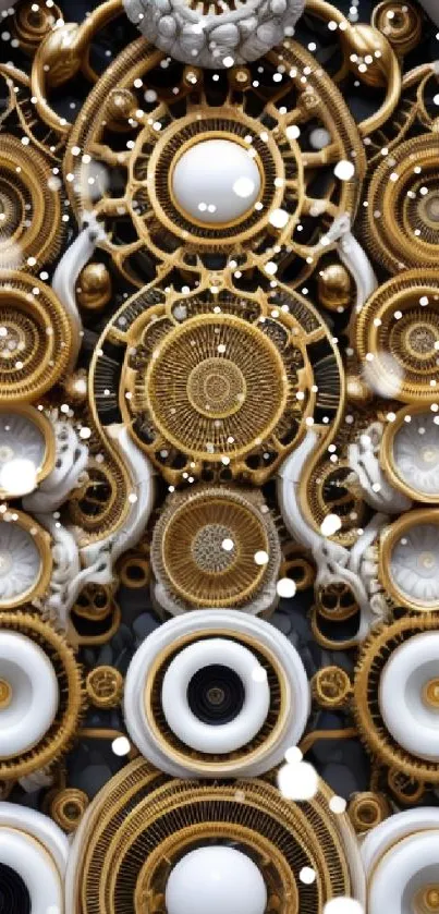 Intricate gold gear design mobile wallpaper with elegant patterns.