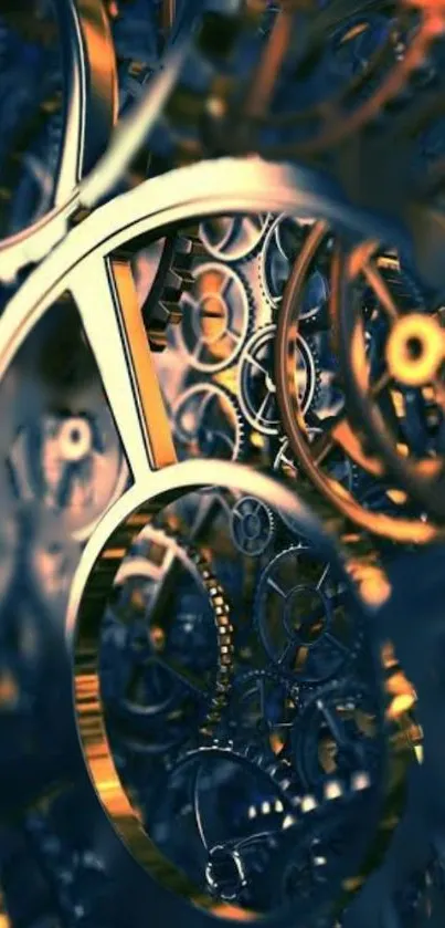 Intricate gold gears in a mechanical design wallpaper.