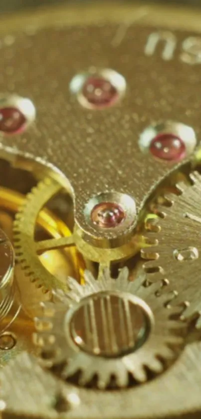 Intricate gold clockwork design with gears and mechanisms.