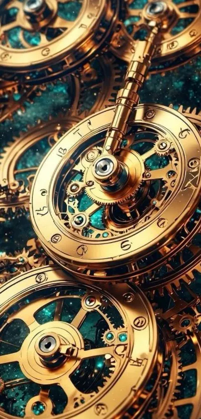 Intricate golden gears with a steampunk design.