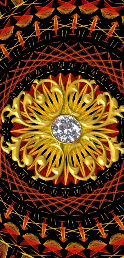 Intricate golden mandala design with a central jewel motif.