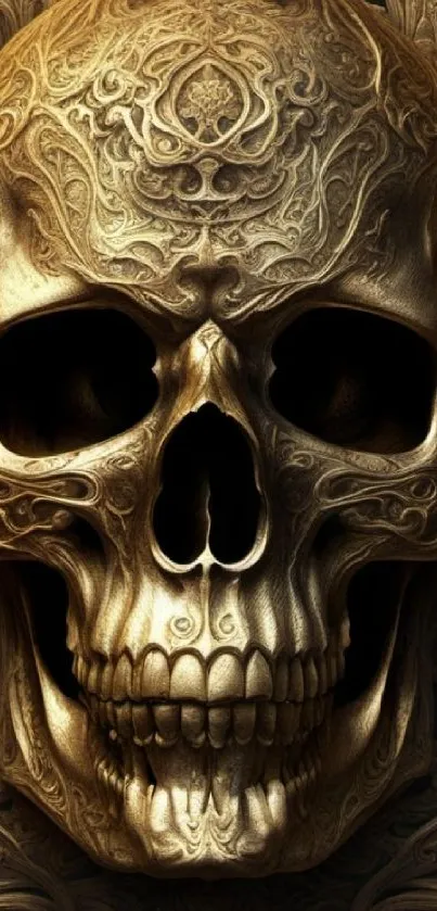 Intricate golden skull wallpaper design.