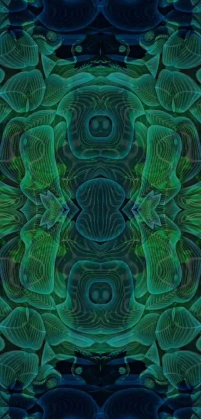 Intricate green abstract pattern mobile wallpaper with symmetrical design.