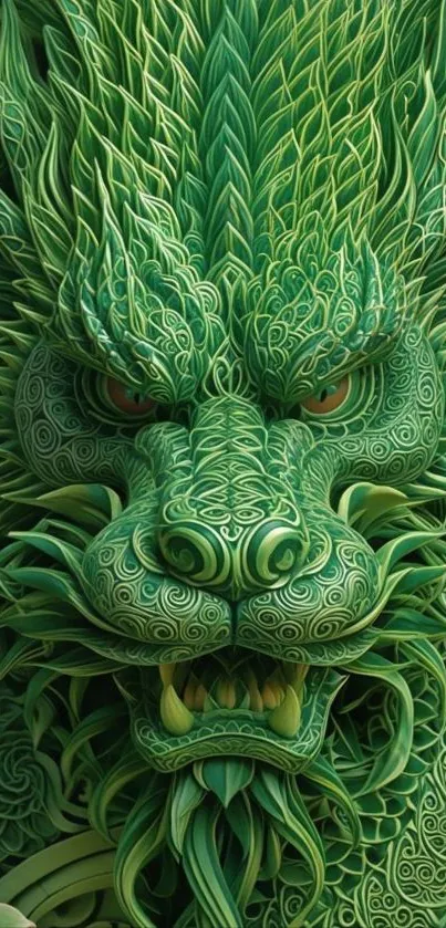 Intricate green dragon design in a detailed mobile wallpaper.