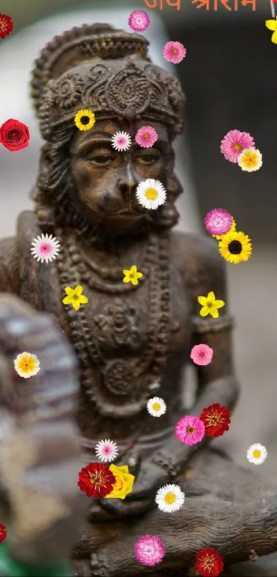 Intricate Hanuman idol surrounded by colorful figures.