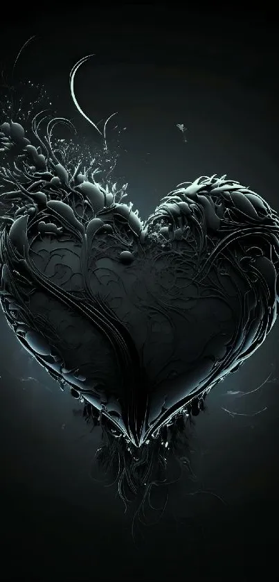 Dark heart design with intricate details and abstract style for mobile wallpaper.