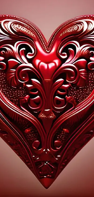 Intricate 3D heart design in red tones for phone wallpaper.