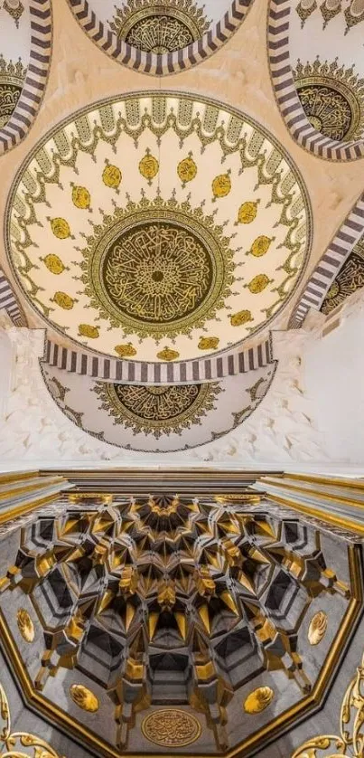 Intricate Islamic ceiling with gold accents.