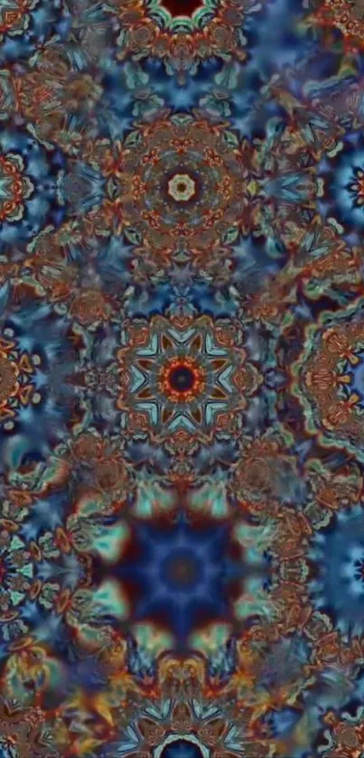 Kaleidoscope pattern mobile wallpaper with blue and brown tones.