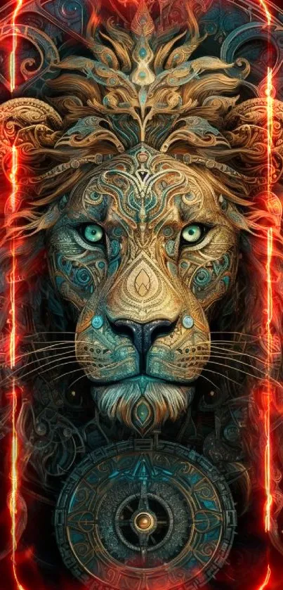 Intricate lion art mobile wallpaper with detailed design.